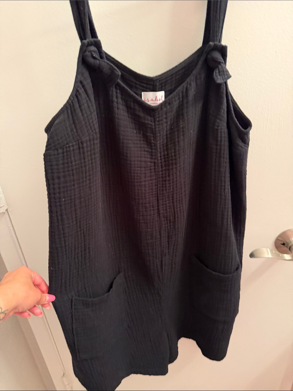 Black Knotted-Strap Tunic Top by